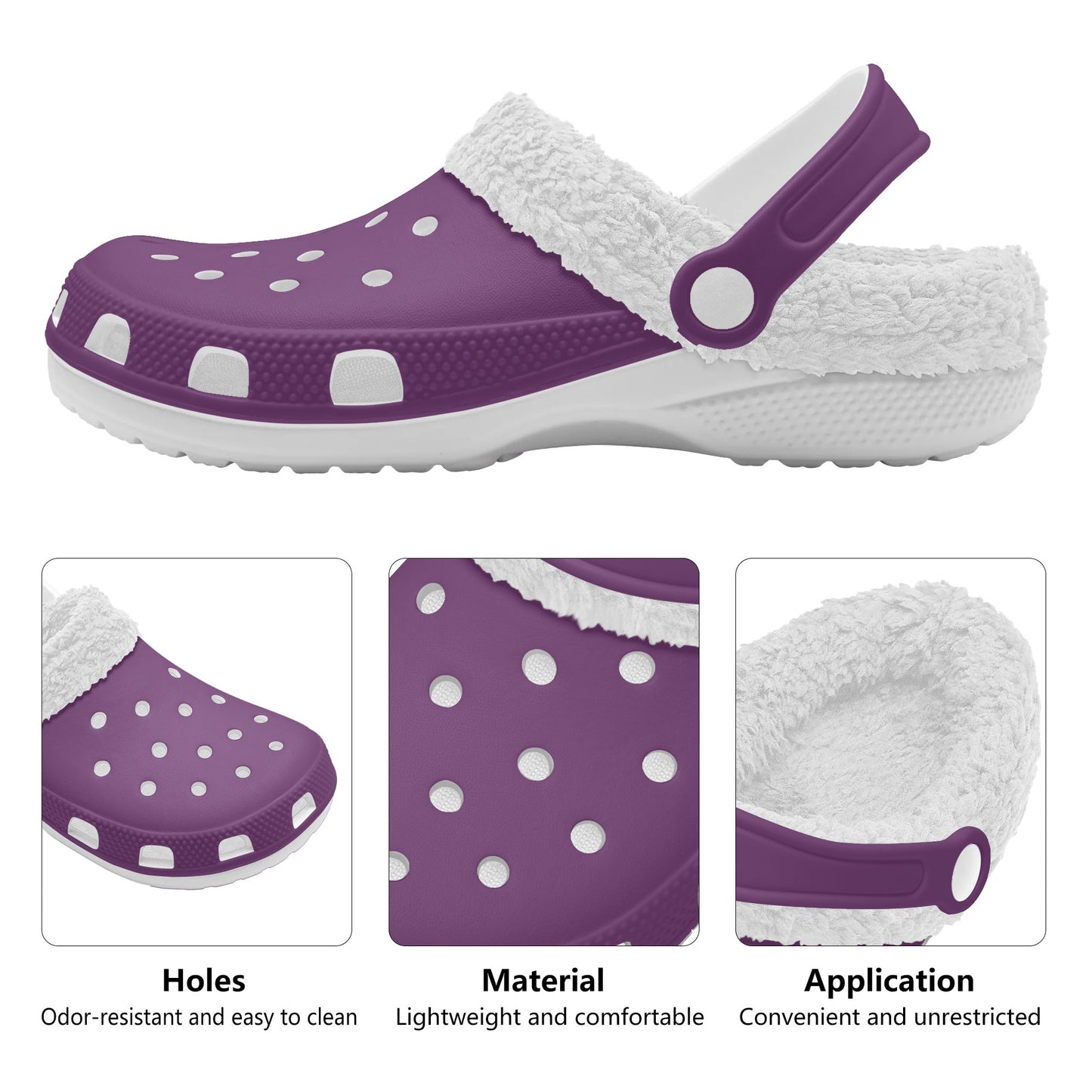 Adults White Fur Interior Clogs (Purple)