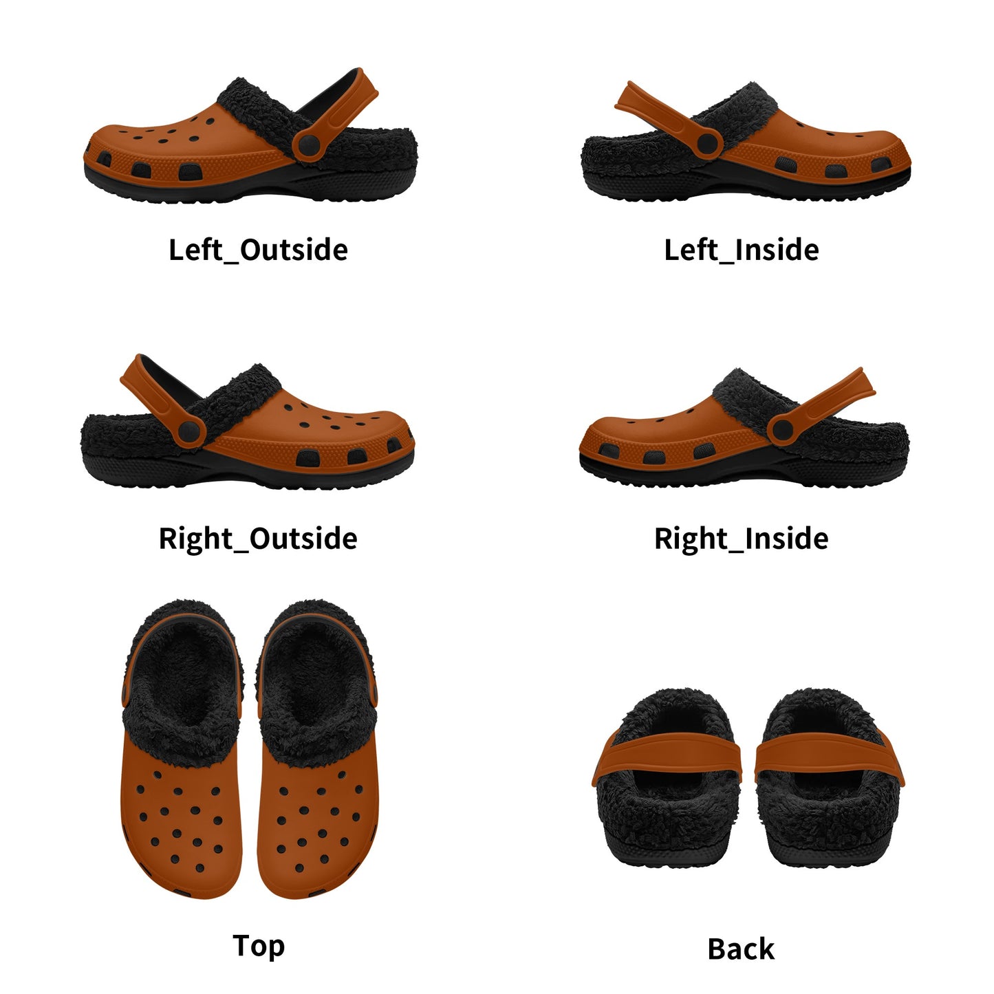 Adults Black Fur Interior Clogs (Brown)
