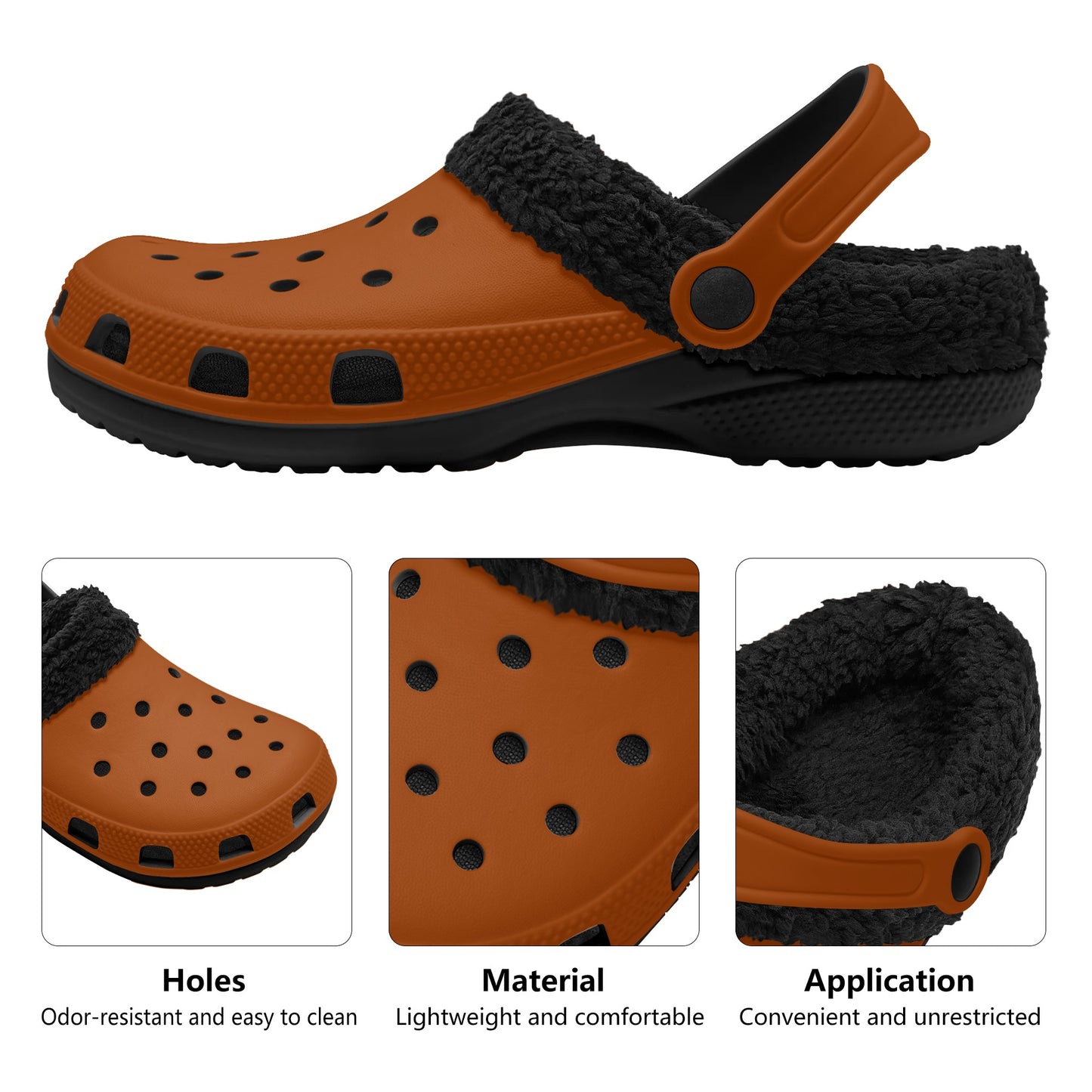 Adults Black Fur Interior Clogs (Brown)