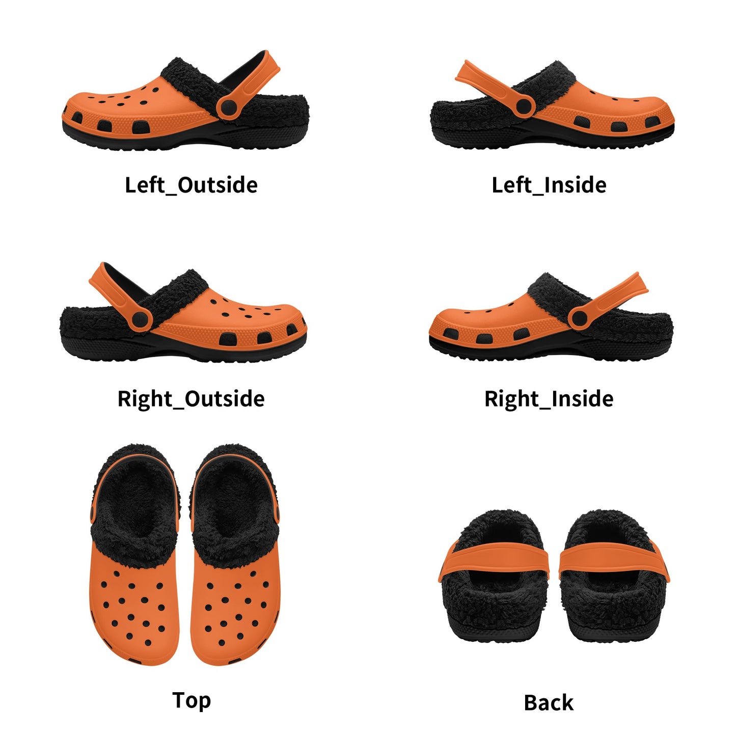 Adults Black Fur Interior Clogs (Orange)