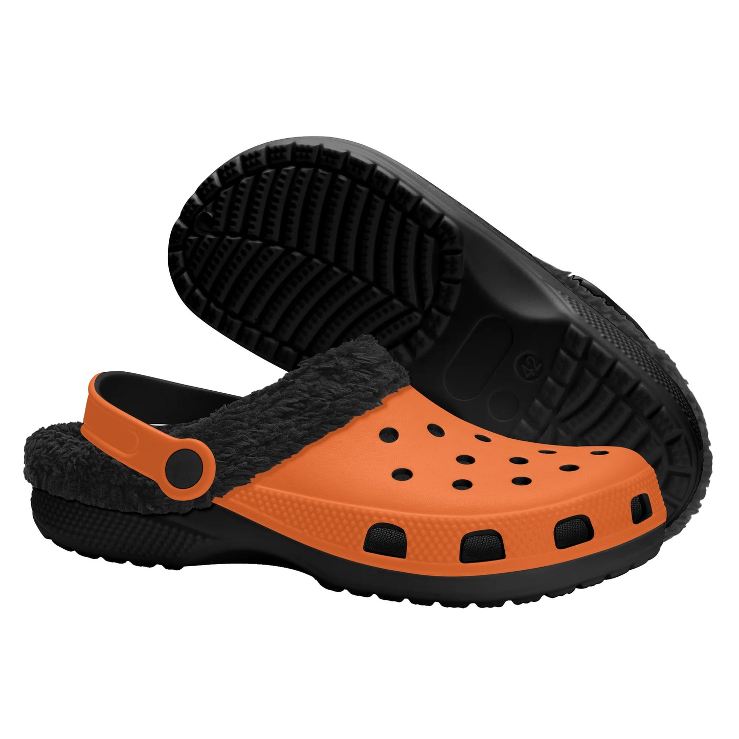 Adults Black Fur Interior Clogs (Orange)