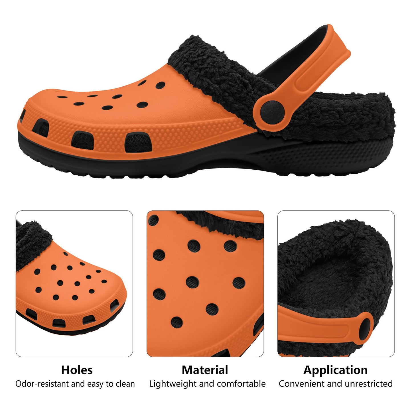 Adults Black Fur Interior Clogs (Orange)
