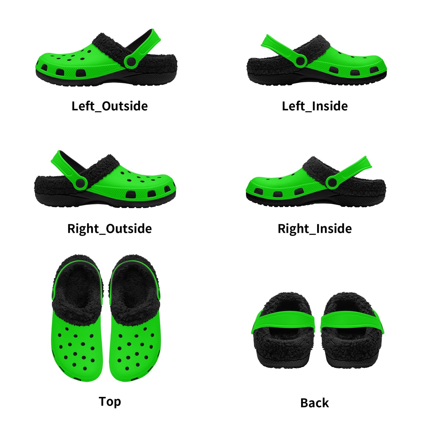 Adults Black Fur Interior Clogs (Lime)