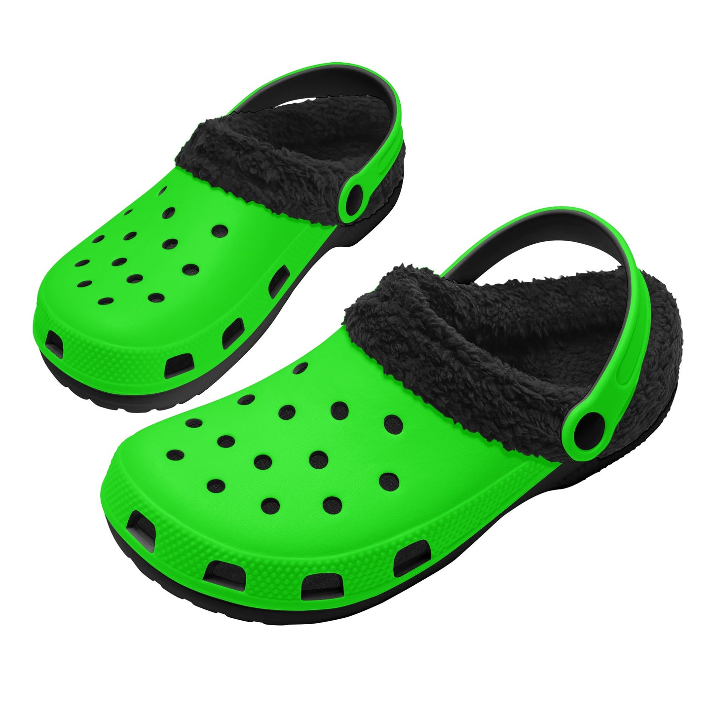 Adults Black Fur Interior Clogs (Lime)
