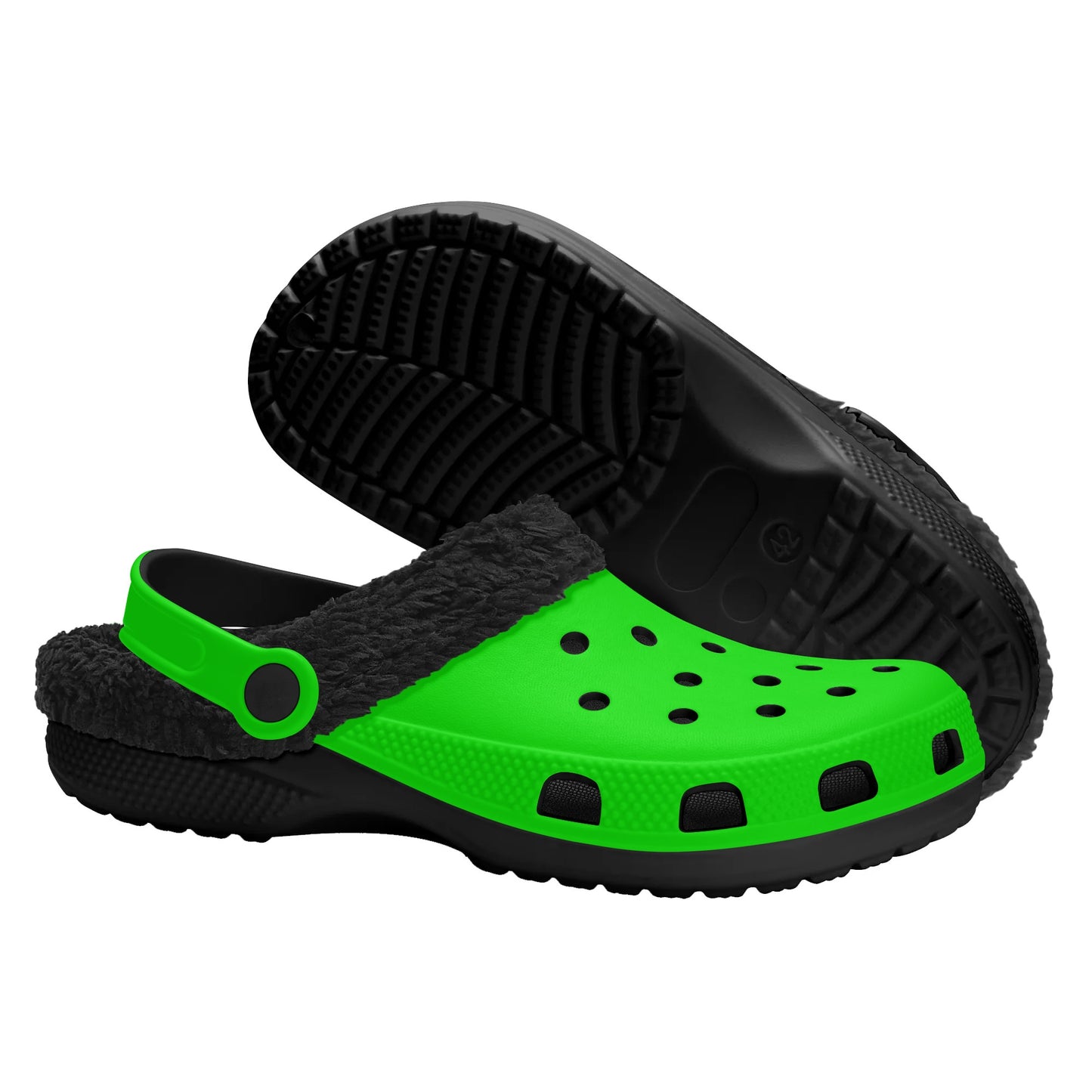 Adults Black Fur Interior Clogs (Lime)