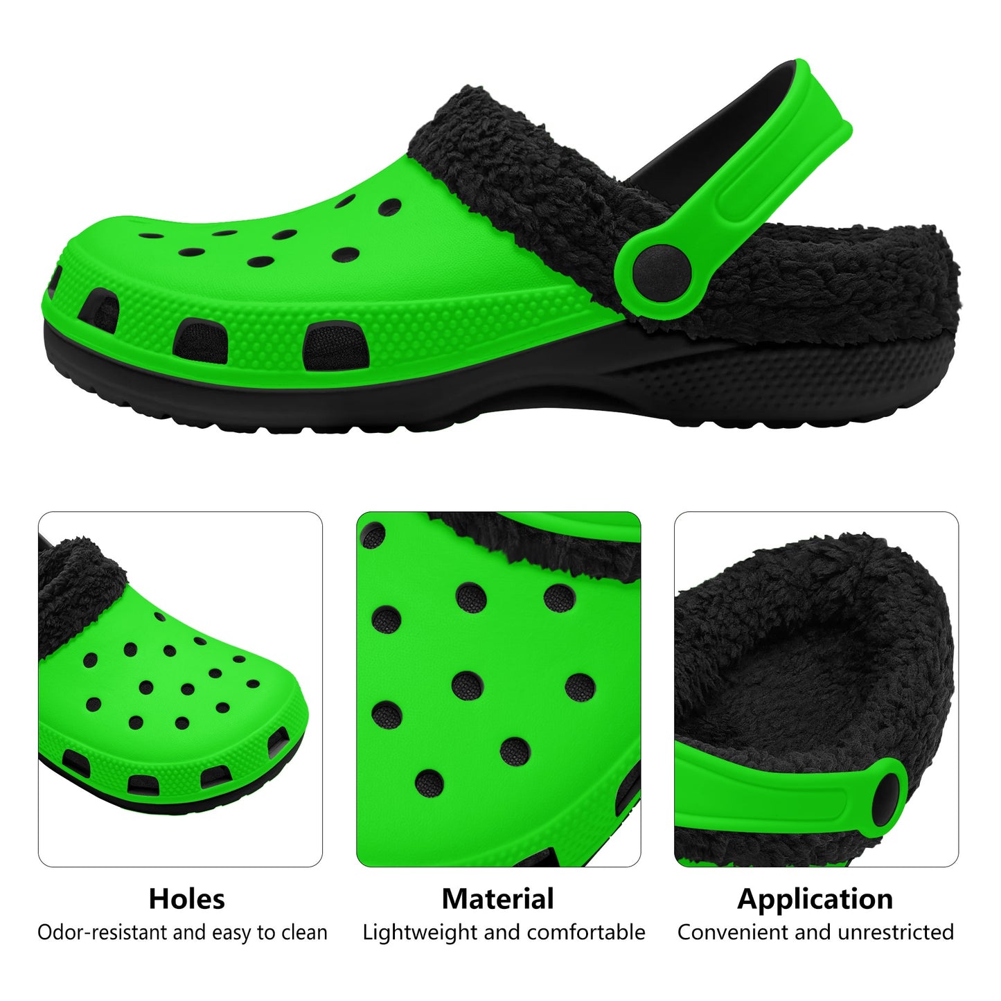 Adults Black Fur Interior Clogs (Lime)