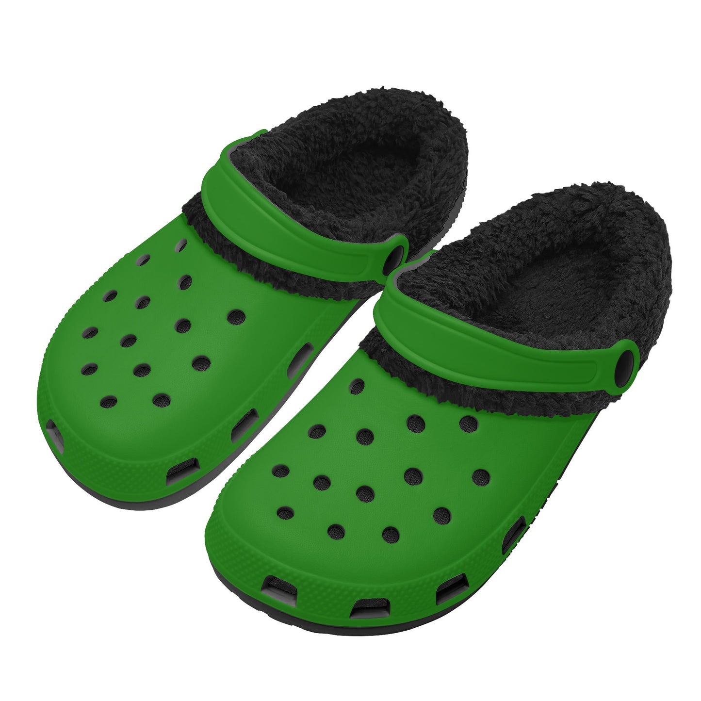 Adults Black Fur Interior Clogs (Green)