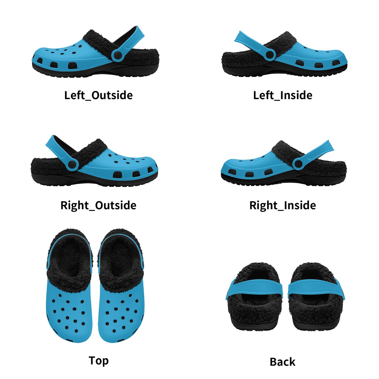 Adults Black Fur Interior Clogs (Aqua)