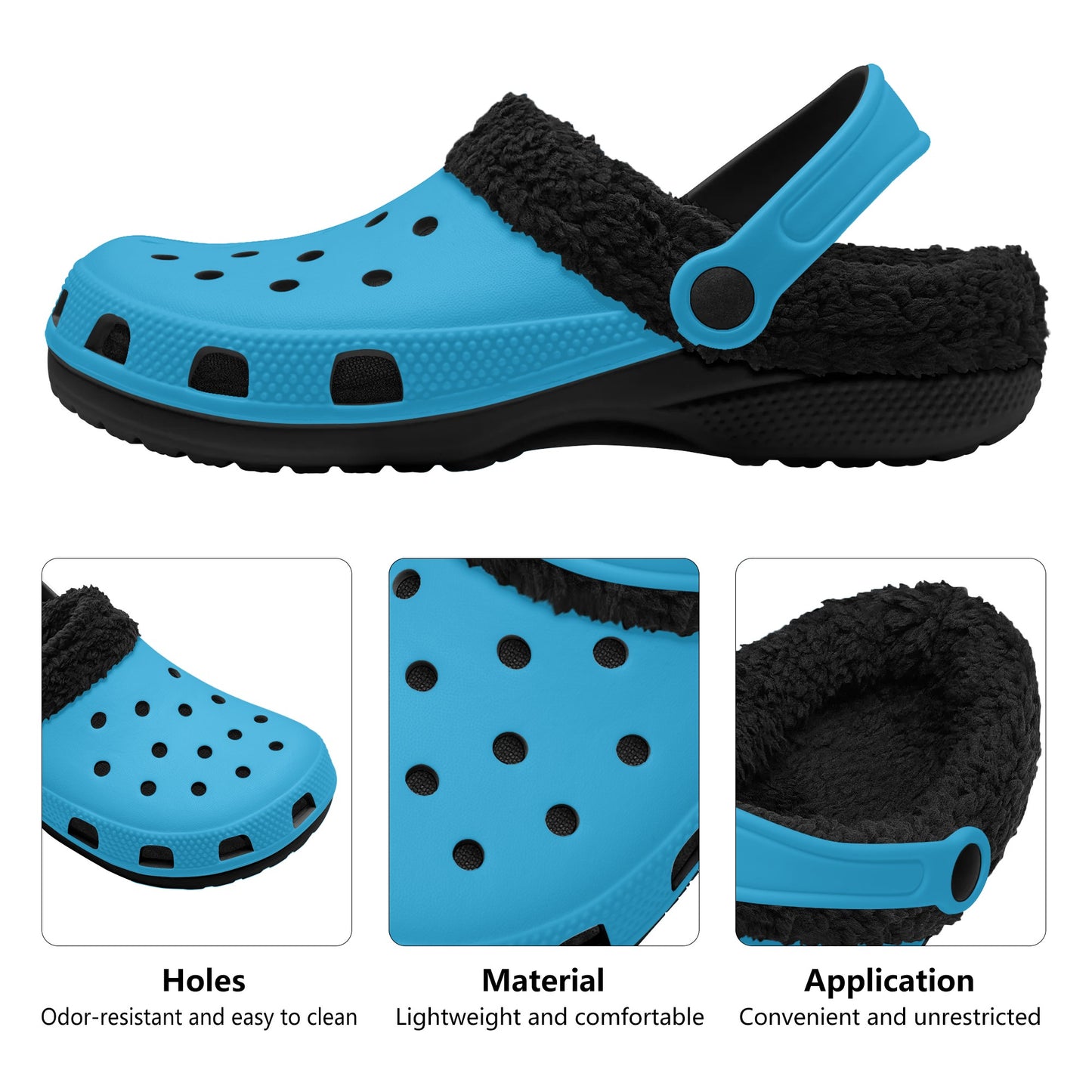 Adults Black Fur Interior Clogs (Aqua)
