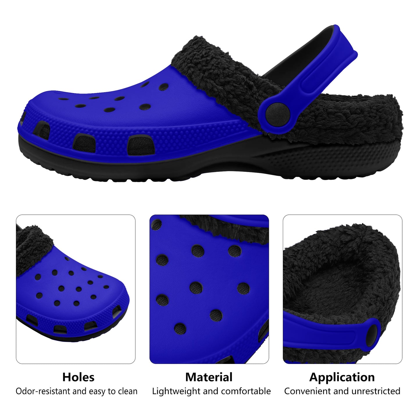 Adults Black Fur Interior Clogs (Blue)
