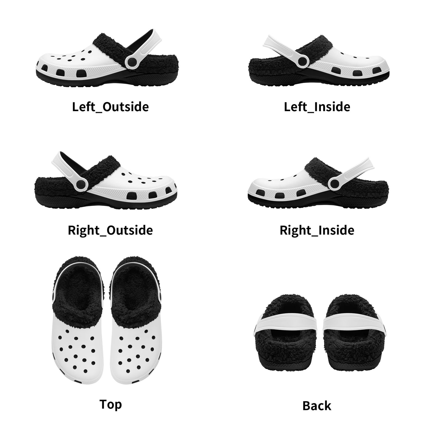 Adults Black Fur Interior Clogs (White)