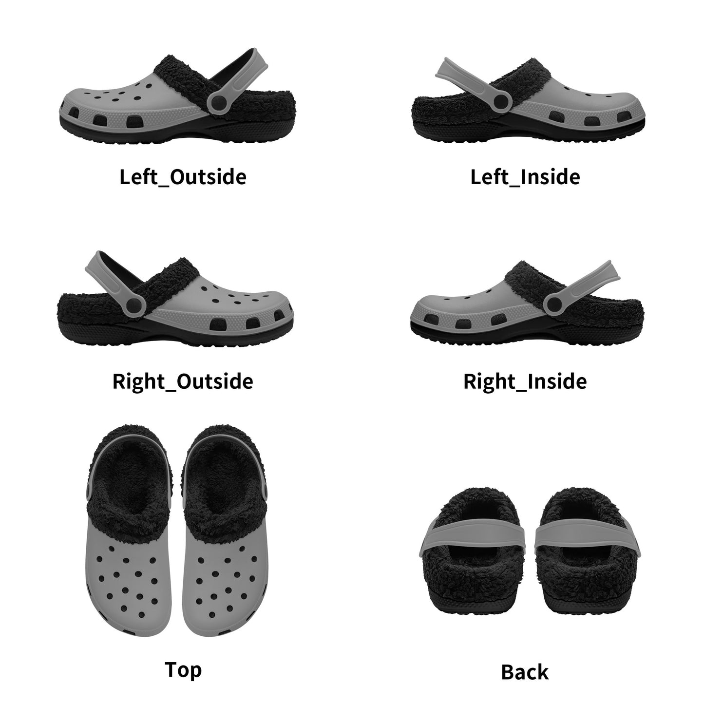 Adults Black Fur Interior Clogs (Grey)