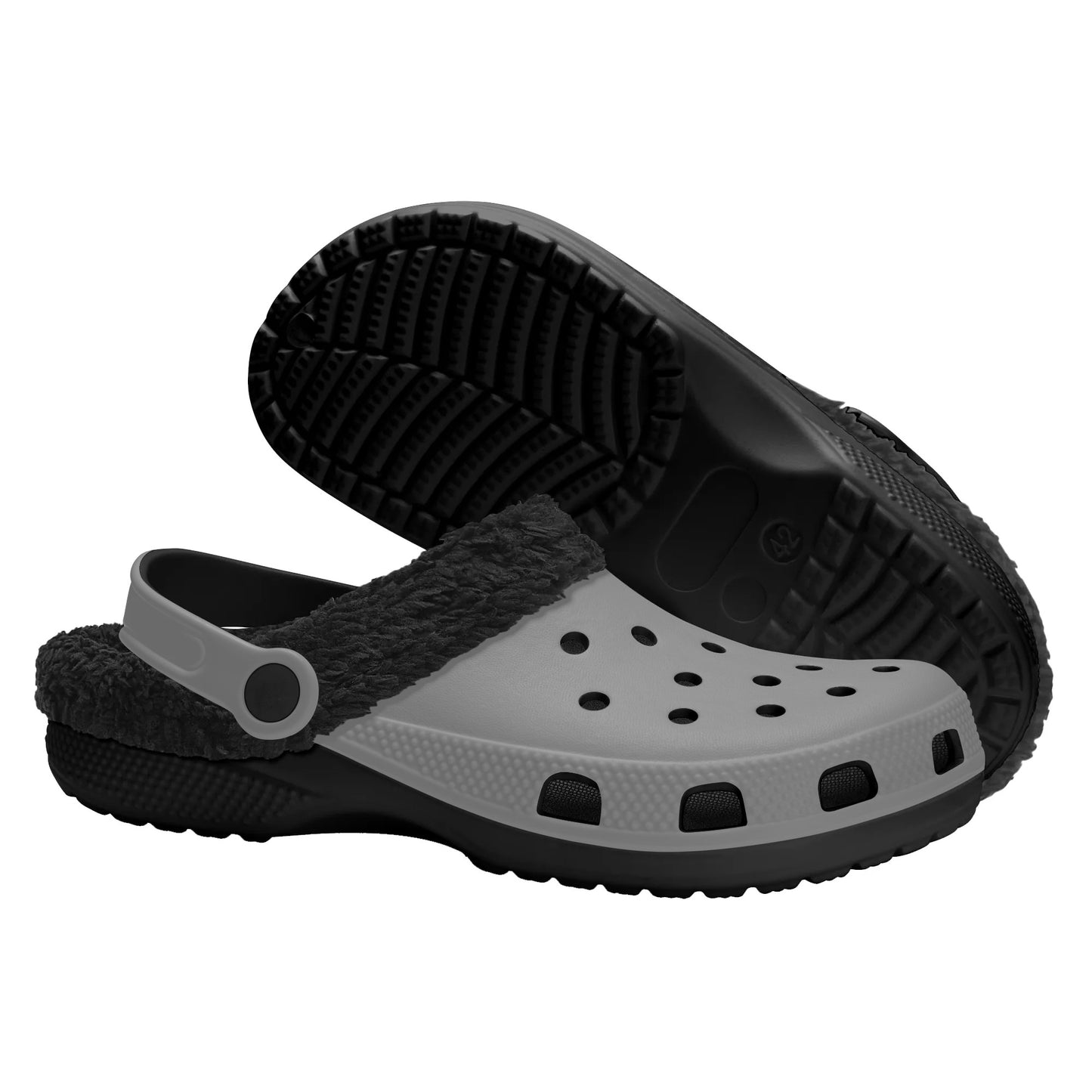 Adults Black Fur Interior Clogs (Grey)