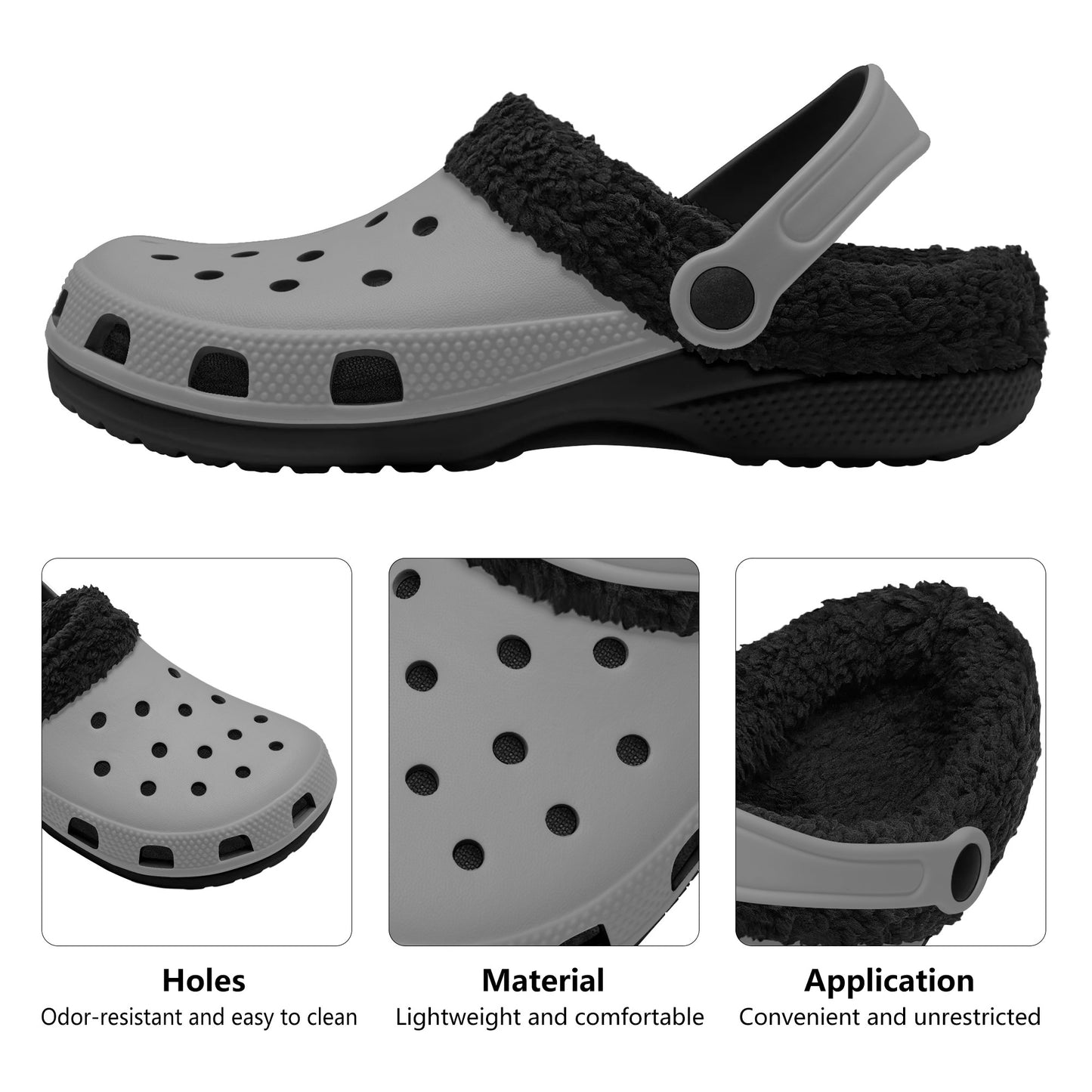 Adults Black Fur Interior Clogs (Grey)