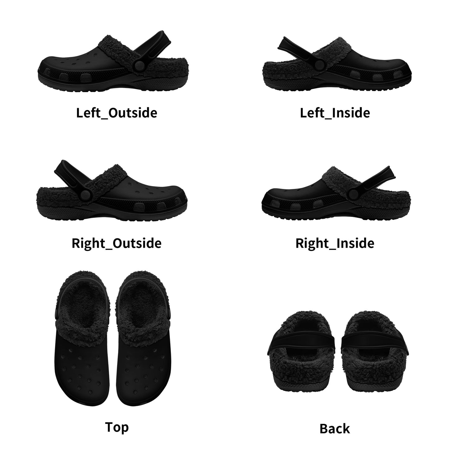 Adults Black Fur Interior Clogs (Black)