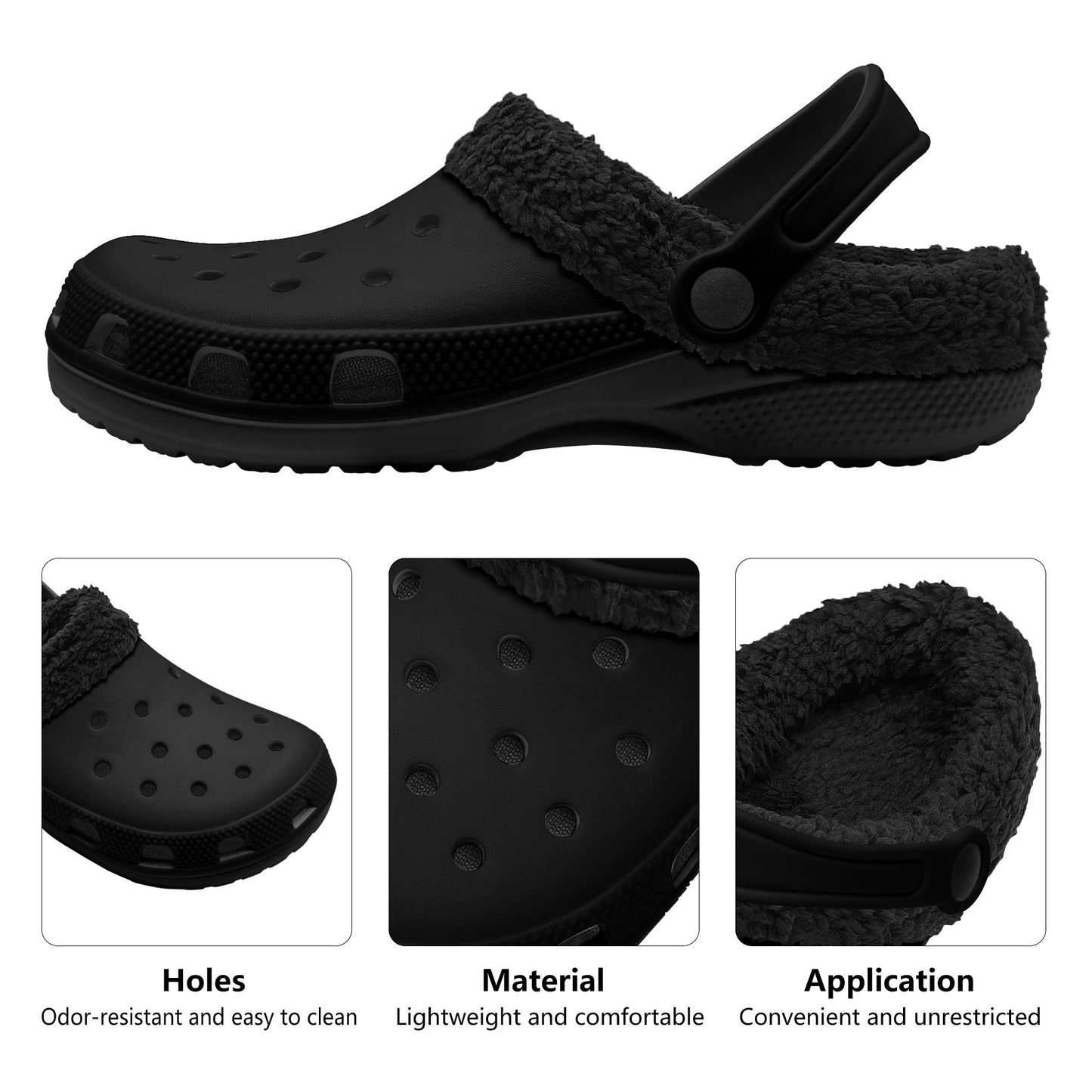 Adults Black Fur Interior Clogs (Black)