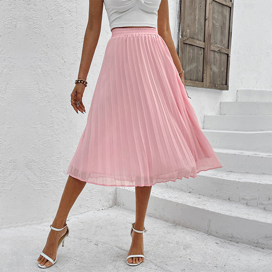 Fashion Skirt Solid Color Chiffon Pleated Skirt