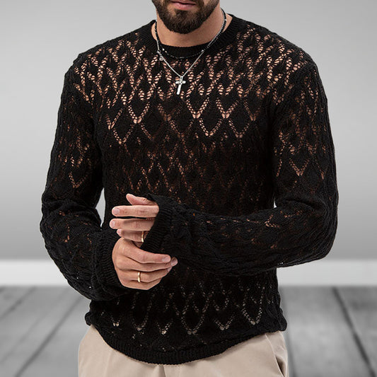 Men's casual sexy hollow knitted bottoming thin sweater