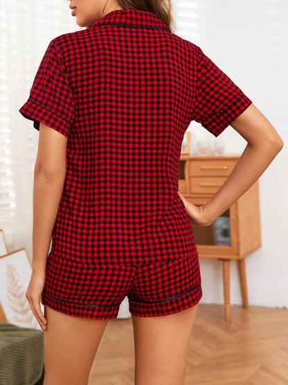 Women's Plaid Short Sleeve Shorts Homewear Set