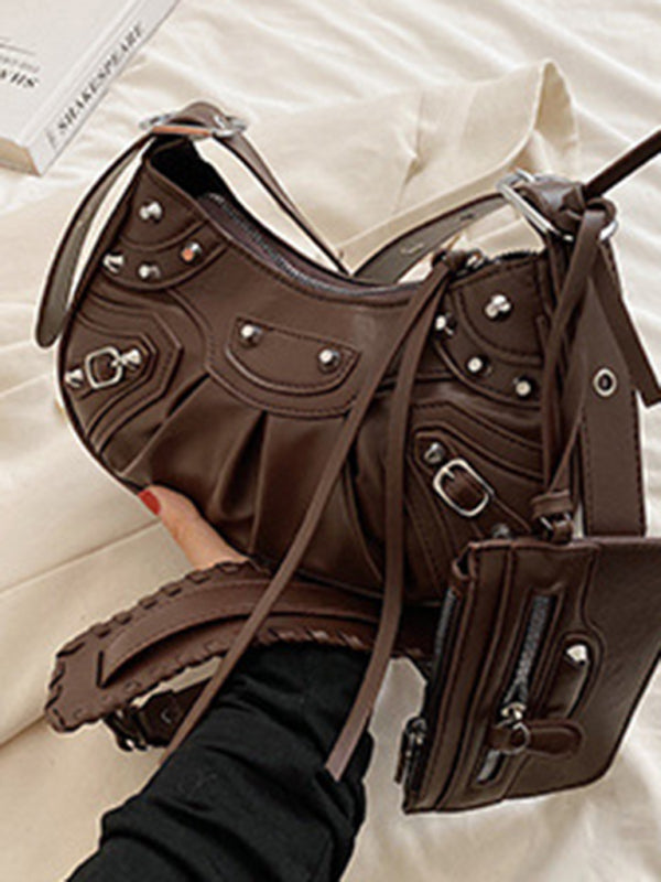 Rivet Heavy Industry Pleated Shoulder Underarm Bag Messenger Bag