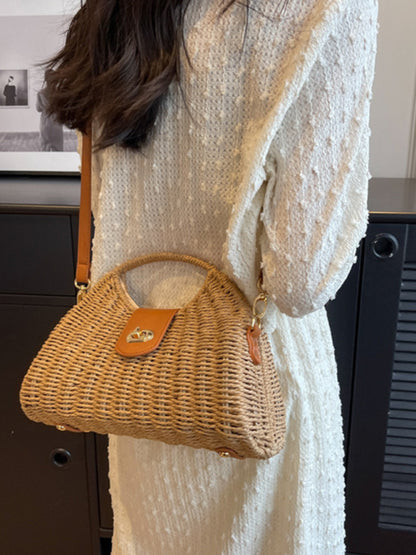 New Mori Fashion Straw Contrasting Color Tote Bag