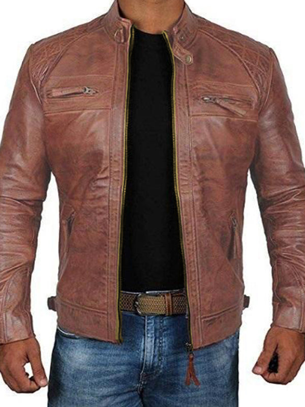 Men's Fashion Classic Leather Jacket (Brown)