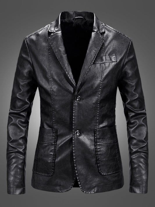 Men's Warm Casual Slim Leather Leather Suit