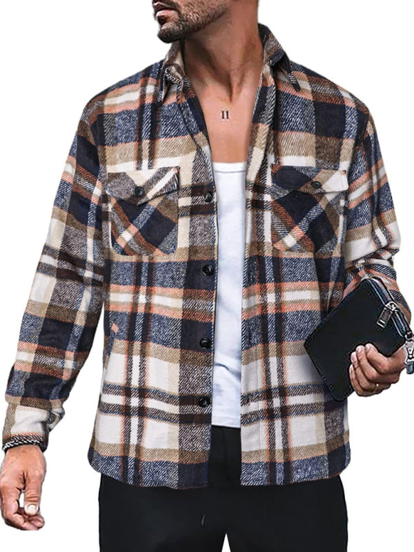 Men's Plaid Shirt Long Sleeve Button Down Casual Jacket