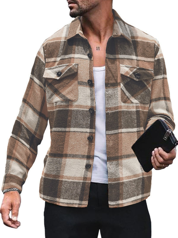 Men's Plaid Shirt Long Sleeve Button Down Casual Jacket