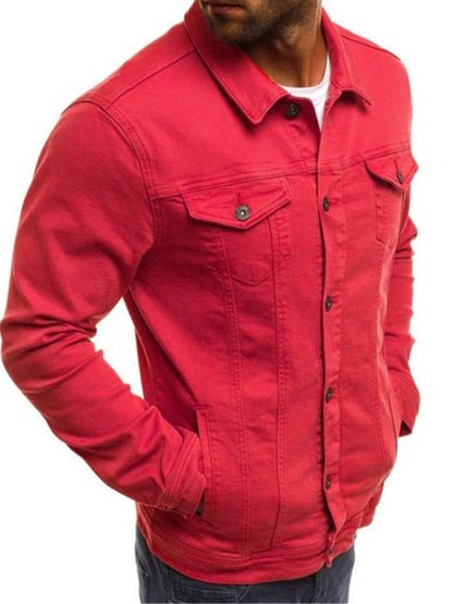 Trendy Fashion Casual Slim Denim Jacket Multi Pocket Button Stand Collar Workwear Jacket