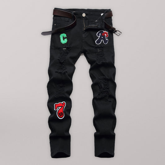New style Zhangzi pattern micro-elastic high-quality fabric slim fit small straight jeans