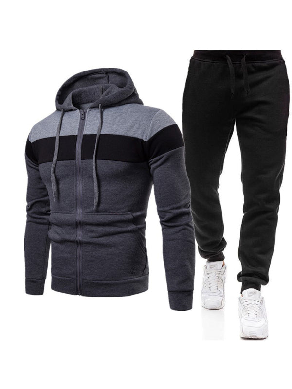 Men's color block long sleeve hooded sweatshirt sets