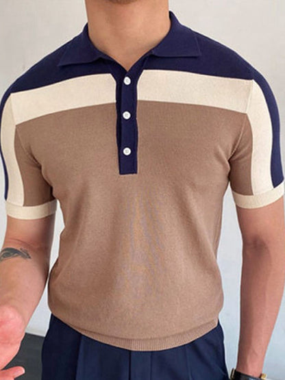 Men's color Contrast Panel Short Sleeve Polo Shirt