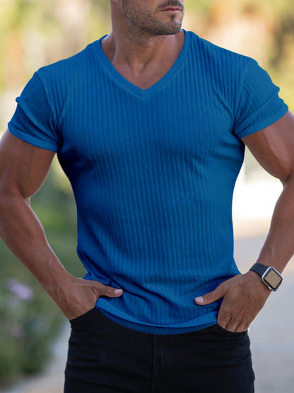 Summer slim V-neck sports fitness breathable solid color short-sleeved T-shirt