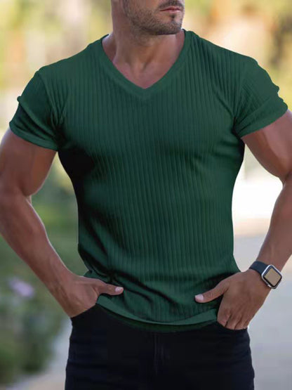 Summer slim V-neck sports fitness breathable solid color short-sleeved T-shirt