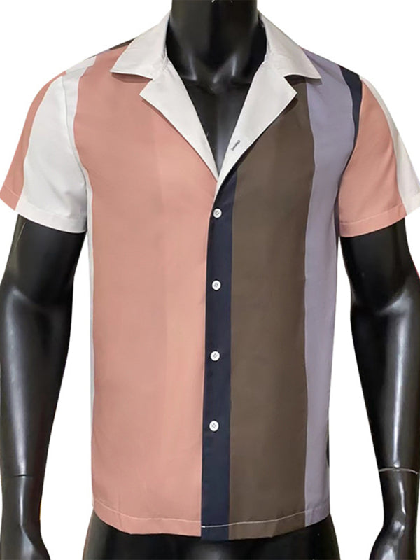 Men's New Striped Casual Lapel Short Sleeve Shirt