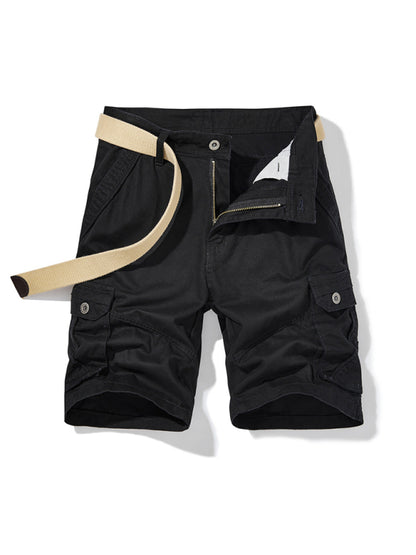 Men's Solid Color Casual Multi-Pocket Cargo Shorts（Without Belt）
