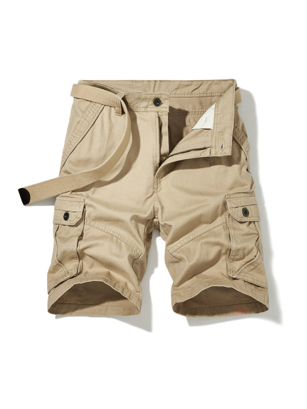 Men's Solid Color Casual Multi-Pocket Cargo Shorts（Without Belt）