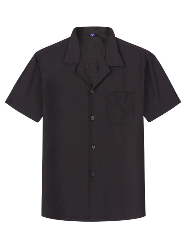 Loose Solid Color Casual Lapel Ordinary Short Sleeve Shirt Men