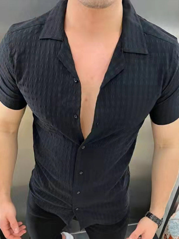 Men's Solid Color Casual Lapel Short Sleeve Shirt