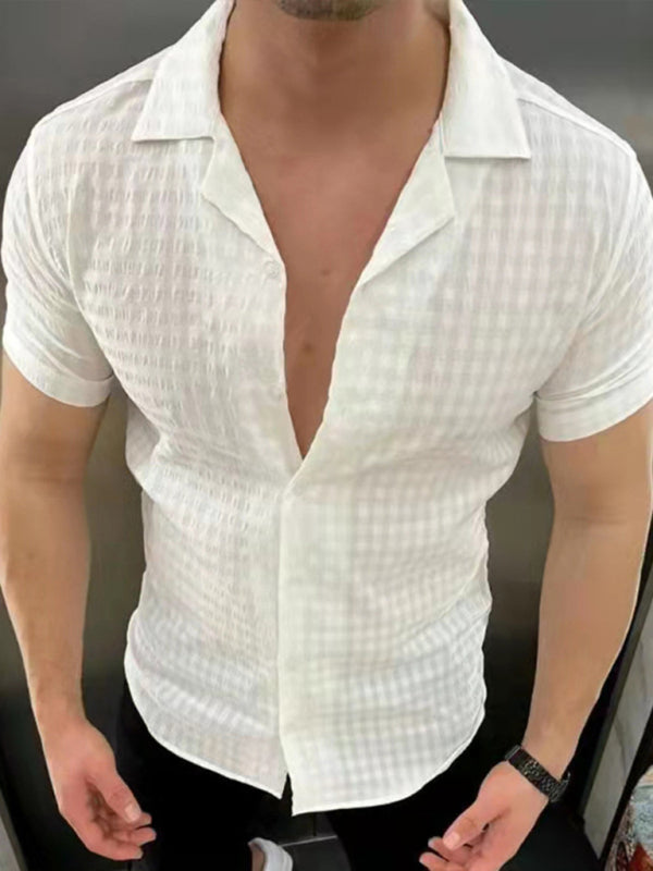 Men's Solid Color Casual Lapel Short Sleeve Shirt