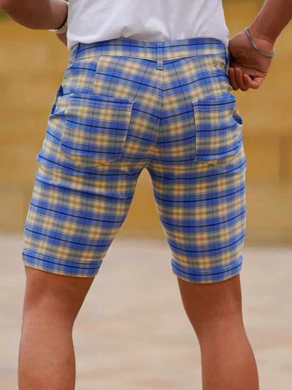 men's skinny plaid plus size casual shorts