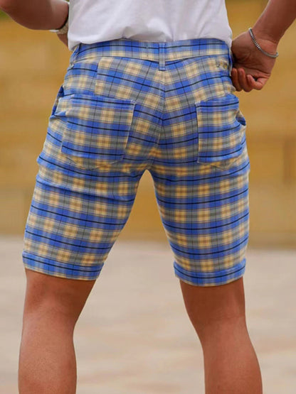 men's skinny plaid plus size casual shorts