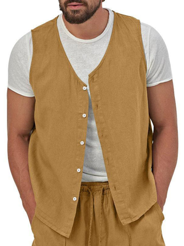 Men's two-piece vest shorts casual sleeveless cardigan suit