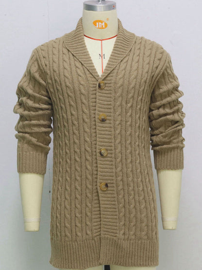 Men's mid-length knitted sweater Thick-knit twisted cardigan woolen jacket