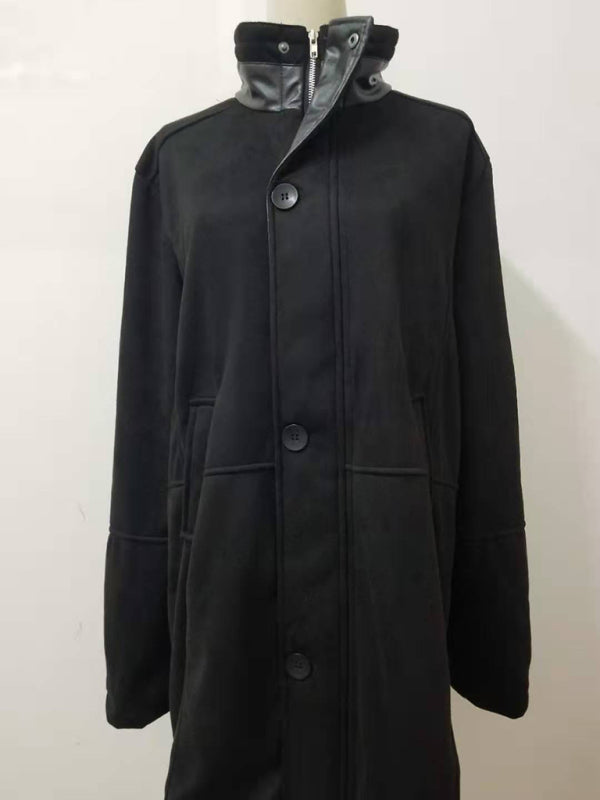 Men's mid-length loose zipper woolen coat