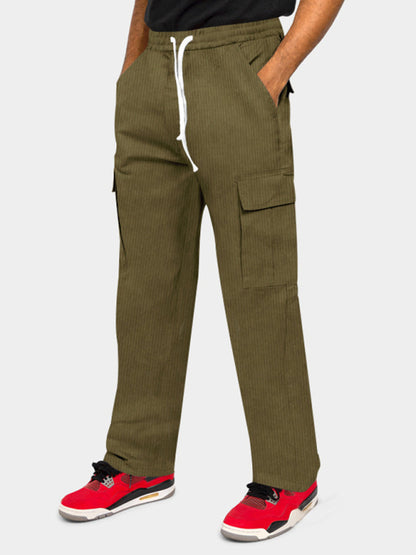 Men's new corduroy workwear loose multi-pocket casual straight trousers