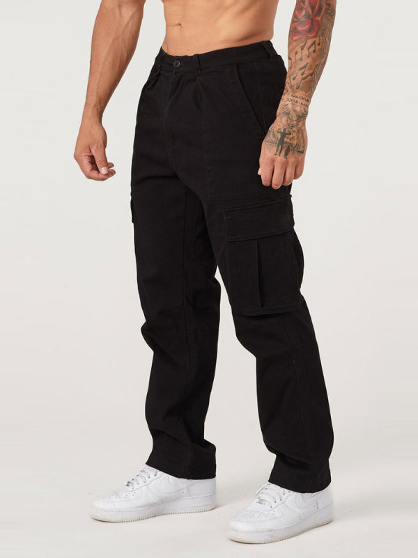 Men's spliced solid color casual sports loose overalls