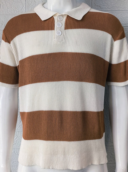 Men's color matching short -sleeved lapel Polo knitwear