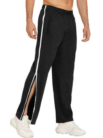 Men's new solid color trendy sports side zipper loose sweatpants
